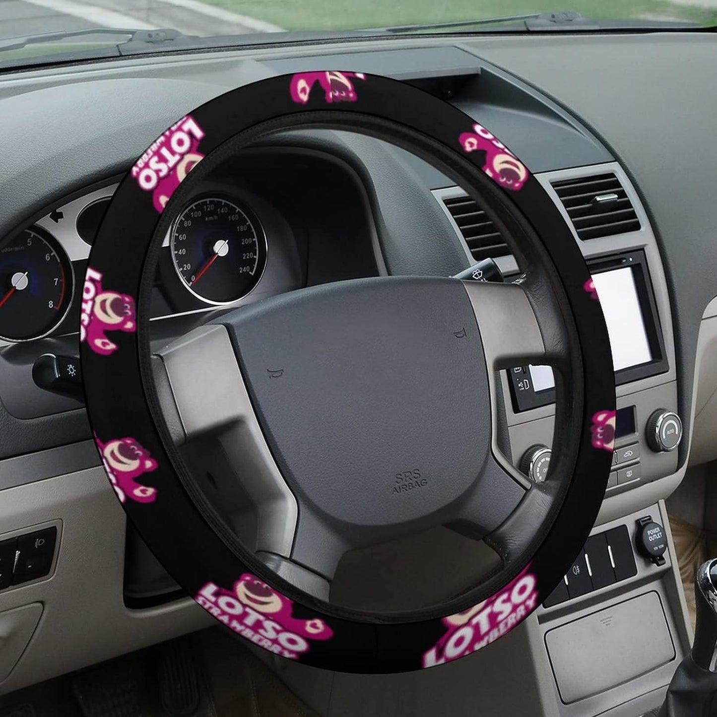 Toy Story Steering Wheel Cover Lotso Strawberry Bear Pattern Driving Wheel Cover Black Pink