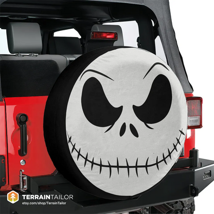 TNBC Spare Tire Cover Jack Skellington Face Detail Pattern Tire Covers White Black