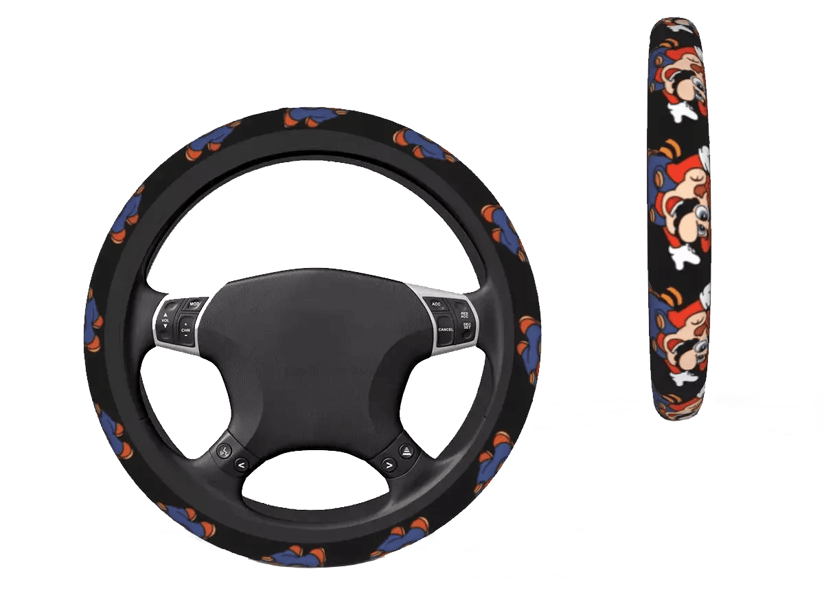 Mario Steering Wheel Cover Raccoon Mario Flying Pattern Driving Wheel Cover Black Red