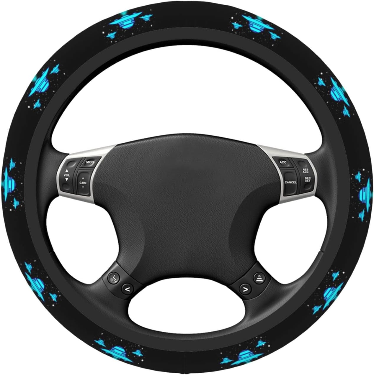 UFO Steering Wheel Cover UFO Above Bigfoot And Alien Driving Wheel Cover Black Blue