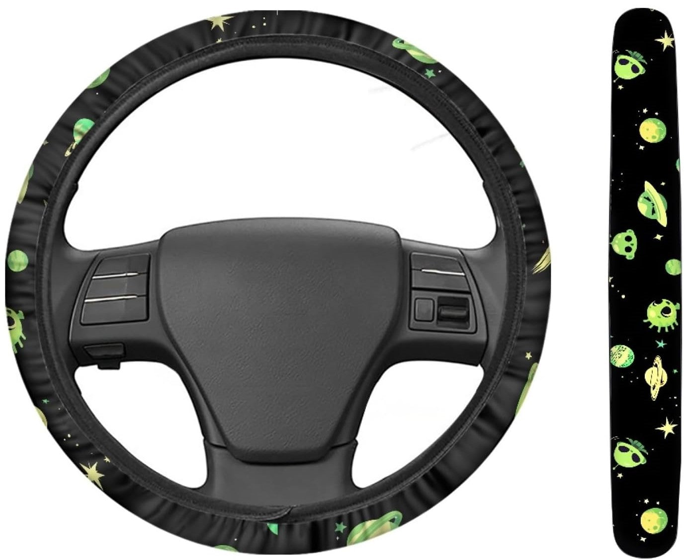 UFO Steering Wheel Cover UFO Planet Star With Faces Driving Wheel Cover Black Green