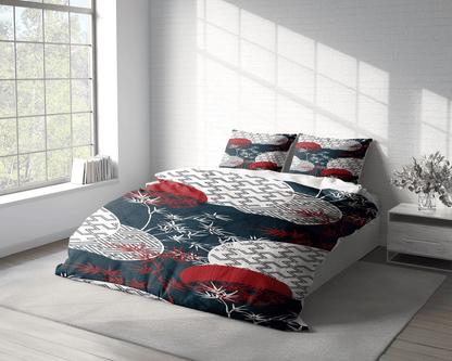 Japan Bedding Set Traditional Bamboo Forest Japan Duvet Covers Blue White Unique Gift