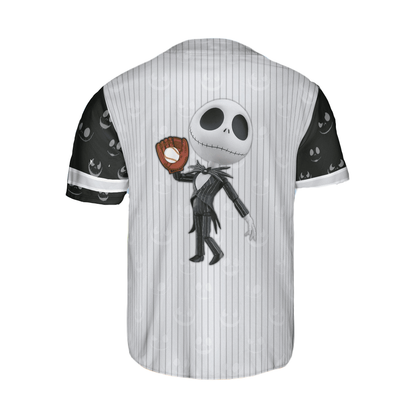 TNBC Baseball Jersey Jack Skellington Playing Football Jersey Shirt Black Gray Unisex Adult