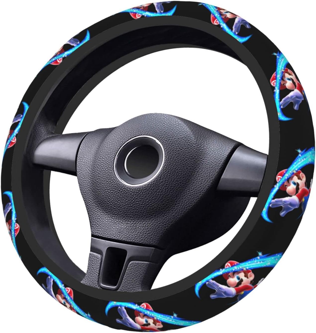 Mario Steering Wheel Cover Mario Magical Dancing Pattern Driving Wheel Cover Black