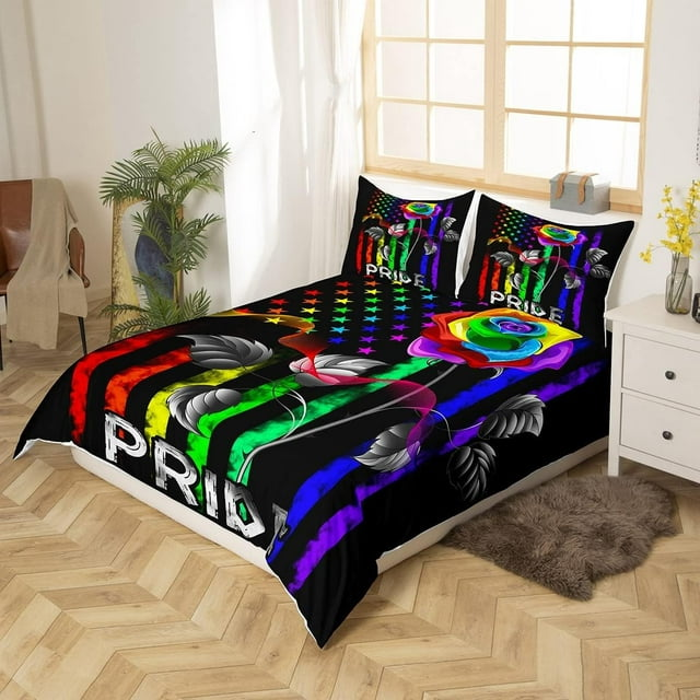 LGBT Bedding Set LGBT Pride Rose Flower American Flag Duvet Covers Colorful Unique Gift