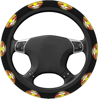 Bigfoot Steering Wheel Cover Sasquatch Bigfoot With UFO Driving Wheel Cover Black Yellow