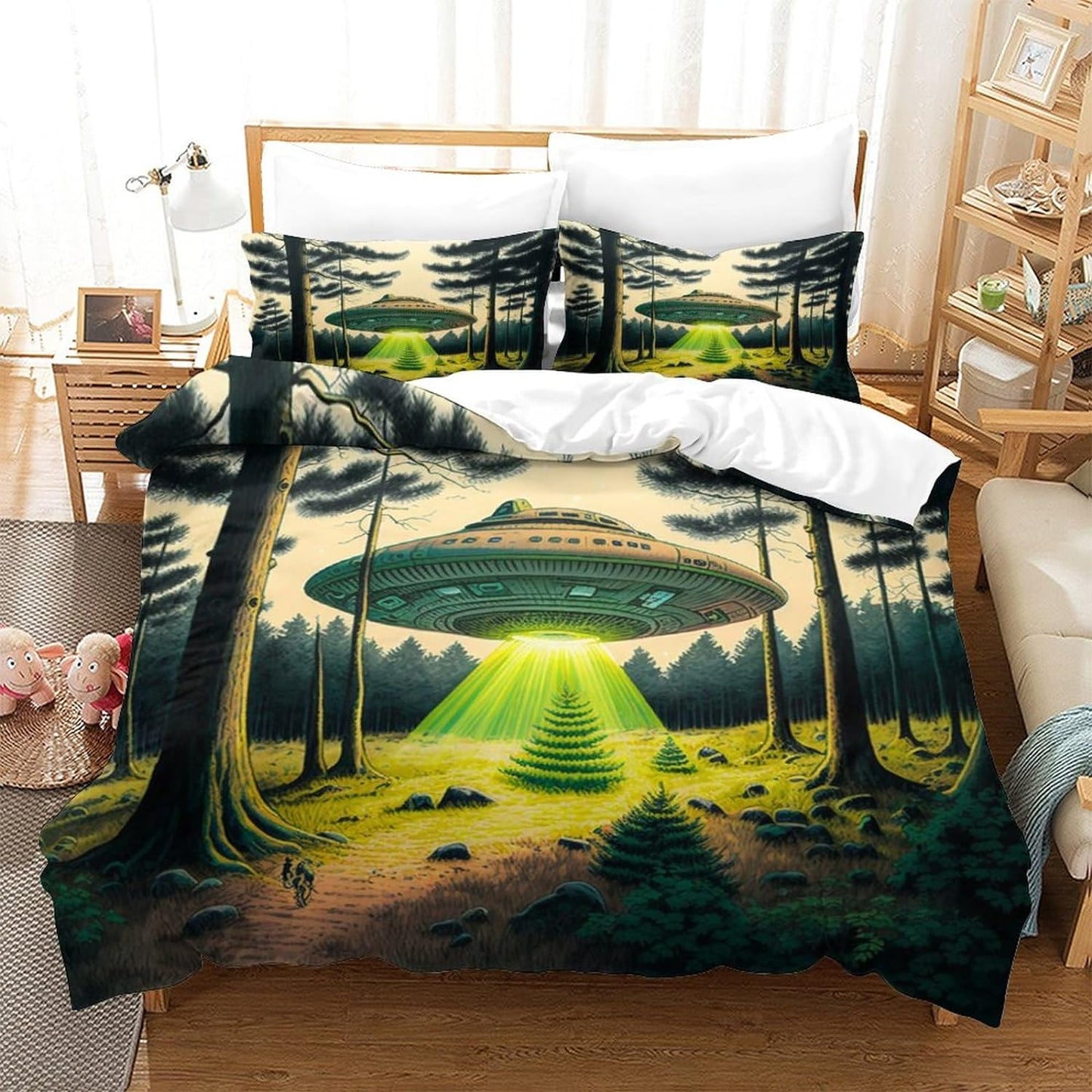 UFO Bedding Set UFO In The Forest Duvet Covers Green Unique Gift