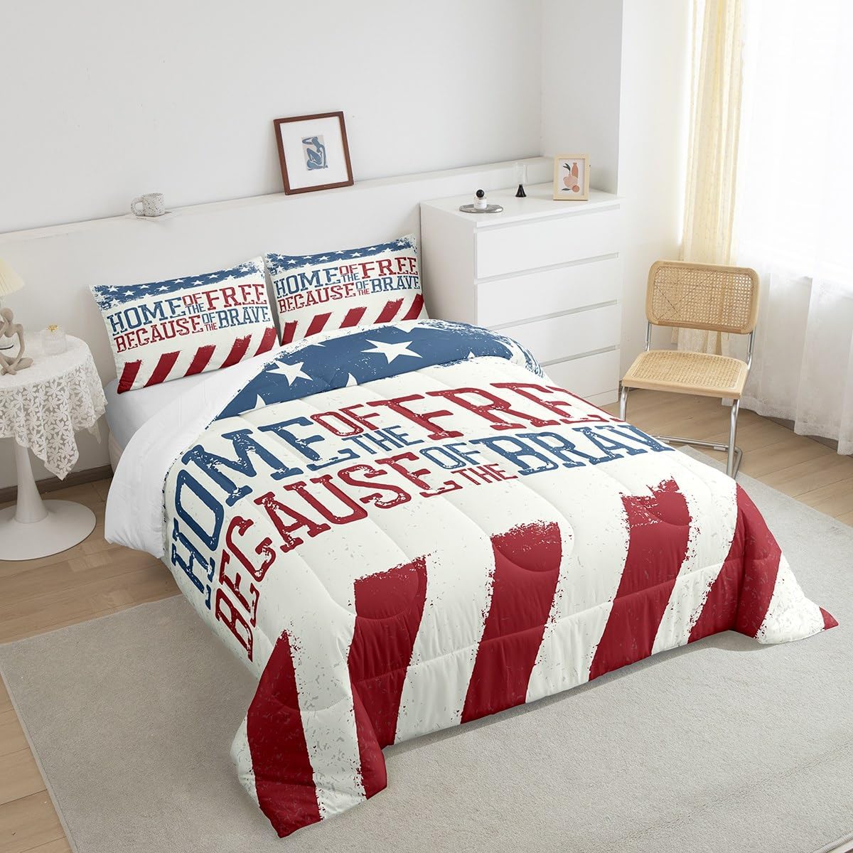 4th of July Bedding Set Home Of The Free Because Of The Brave Duvet Covers Blue Red Unique Gift