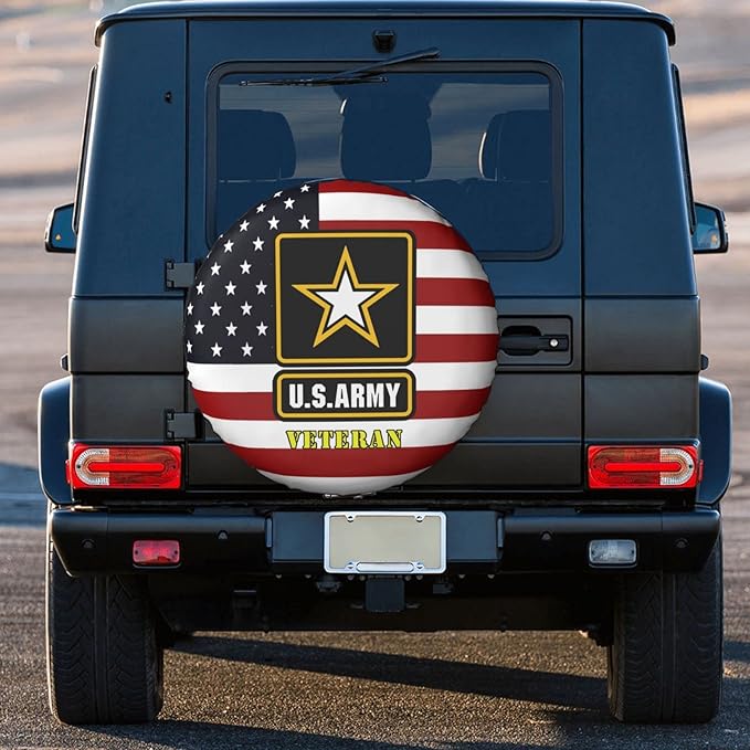 Veteran Spare Tire Cover US Army Veteran Symbol American Flag Tire Covers Black Red