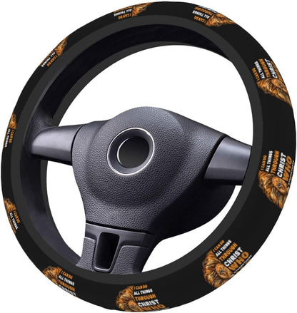 Jesus Steering Wheel Cover I Can Do All Things Through Christ Driving Wheel Cover Black Brown