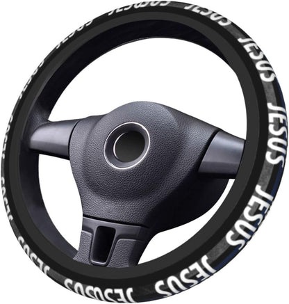 Jesus Steering Wheel Cover Ask Me About Jesus Driving Wheel Cover Gray Black