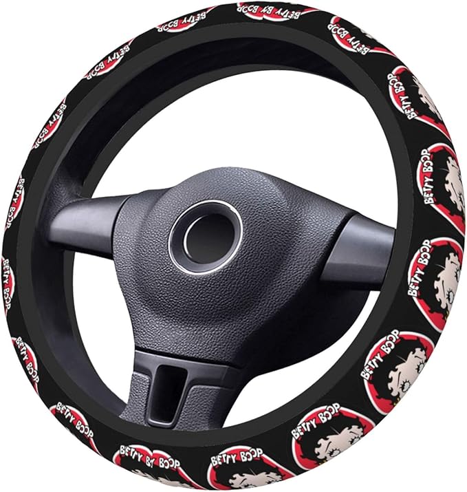 Betty Boop Steering Wheel Cover Betty Poop Girl Pattern Driving Wheel Cover Black Red