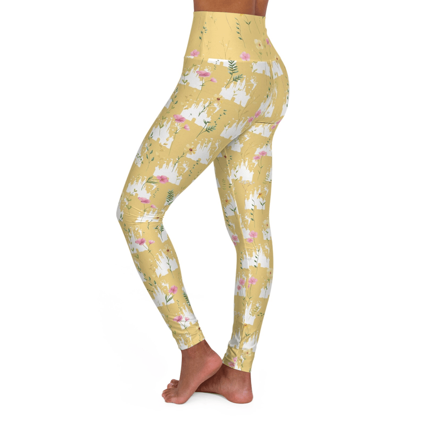 DN Leggings DN Castle Flower Pattern High Waisted Legging Yellow For Women