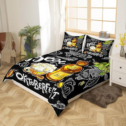 Beer Bedding Set Beer Oktoberest Beer Bottle Mug Duvet Covers Black Unique Gift