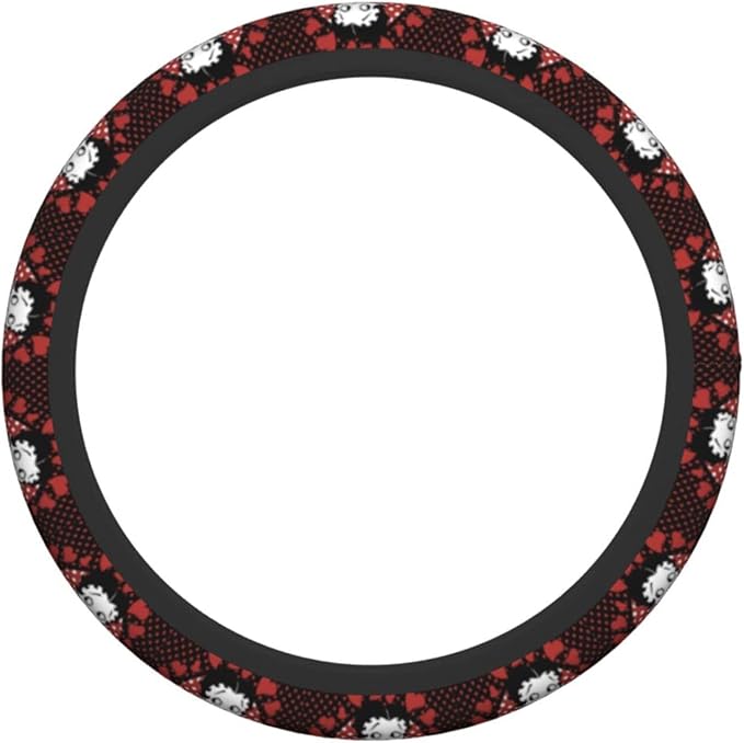 Betty Boop Steering Wheel Cover Betty Poop Heart Dots Pattern Driving Wheel Cover Black Red