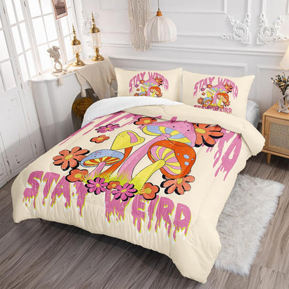 Mushroom Bedding Set Stay Weird Flower And Mushroom Duvet Covers Pink Unique Gift