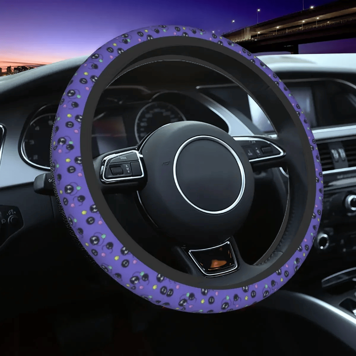 SGhibli Steering Wheel Cover Spirited Away Sooty Sprites Driving Wheel Cover Purple