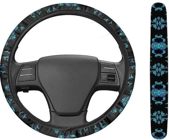 Native American Steering Wheel Cover Bohemia Sea Turtle Pattern Driving Wheel Cover Black Blue