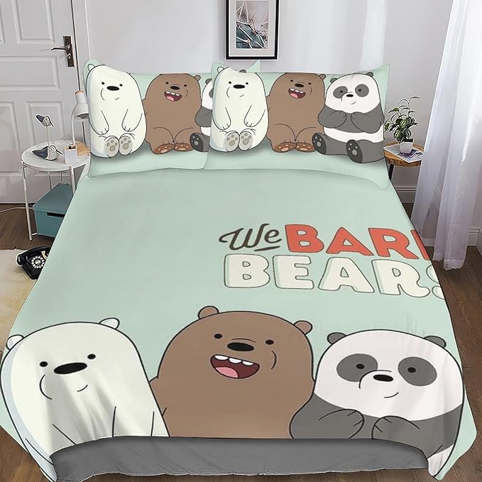 We Bare Bear Bedding Set We Bare Bear Cute Characters Duvet Covers Green Unique Gift