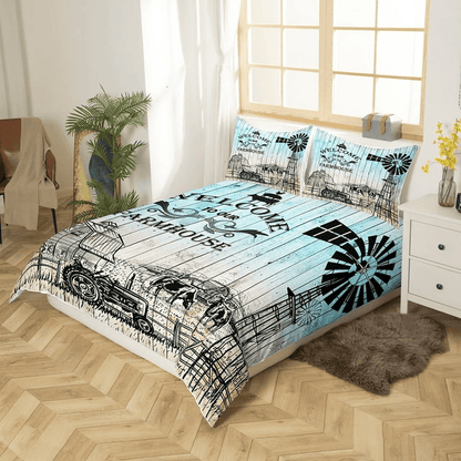 Farmer Bedding Set Welcome To Our Farmhouse Duvet Covers Blue Unique Gift