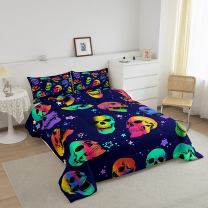 Skull Bedding Set Gothic Skeleton Pattern Duvet Covers Colorful Unique Gift