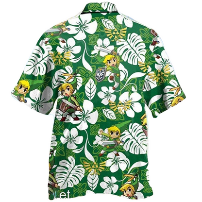 Legend Of Zelda Hawaii Shirt Link Tropical Leaves Pattern Hawaiian Shirt Green Unisex