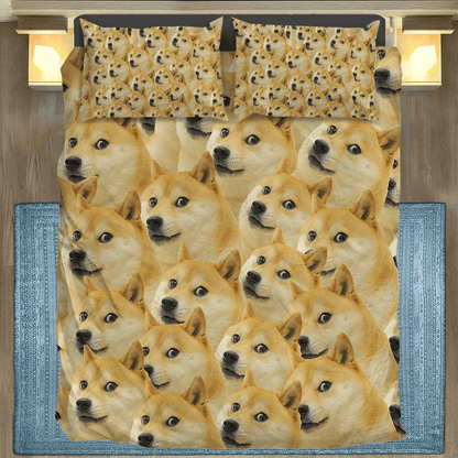 Funny Bedding Set Funny Doge Dog Meme Pattern Duvet Covers Yellow Unique Gift