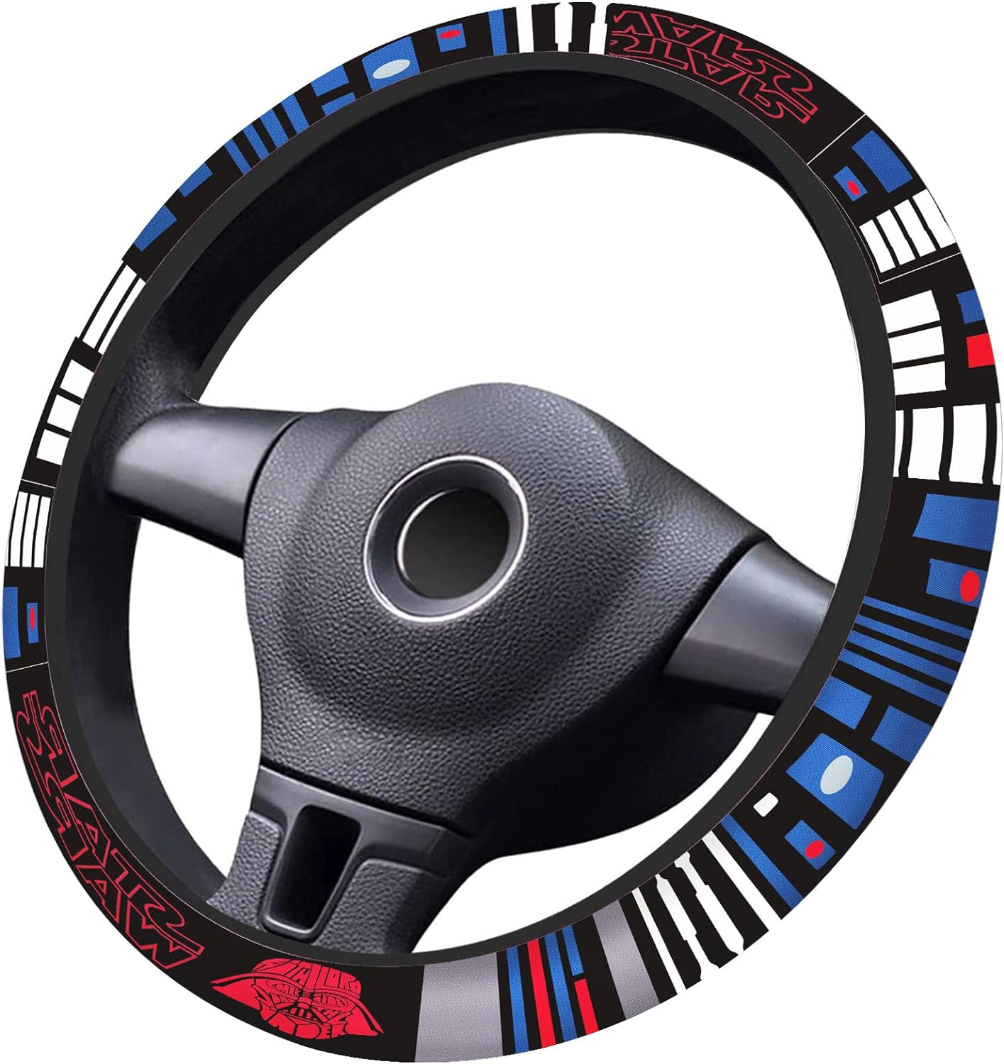 SW Steering Wheel Cover Darth Vader Helmet Uniform Pattern Driving Wheel Cover Black Blue