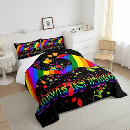 LGBT Bedding Set LGBT Love Is Love Heart Shaped Hand Duvet Covers Colorful Unique Gift