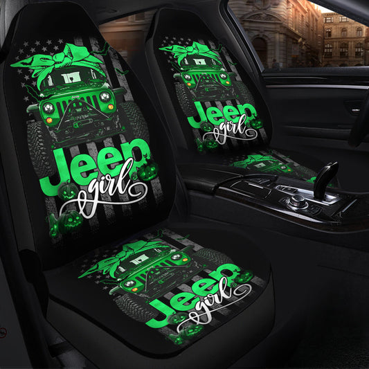 Halloween American Flag Green Jeep Girl Car Seat Covers