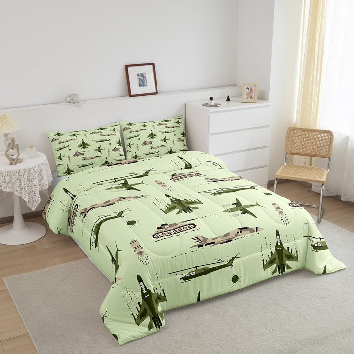 Veteran Bedding Set Camouflage Airplane Military Vehicle Duvet Covers Green Unique Gift