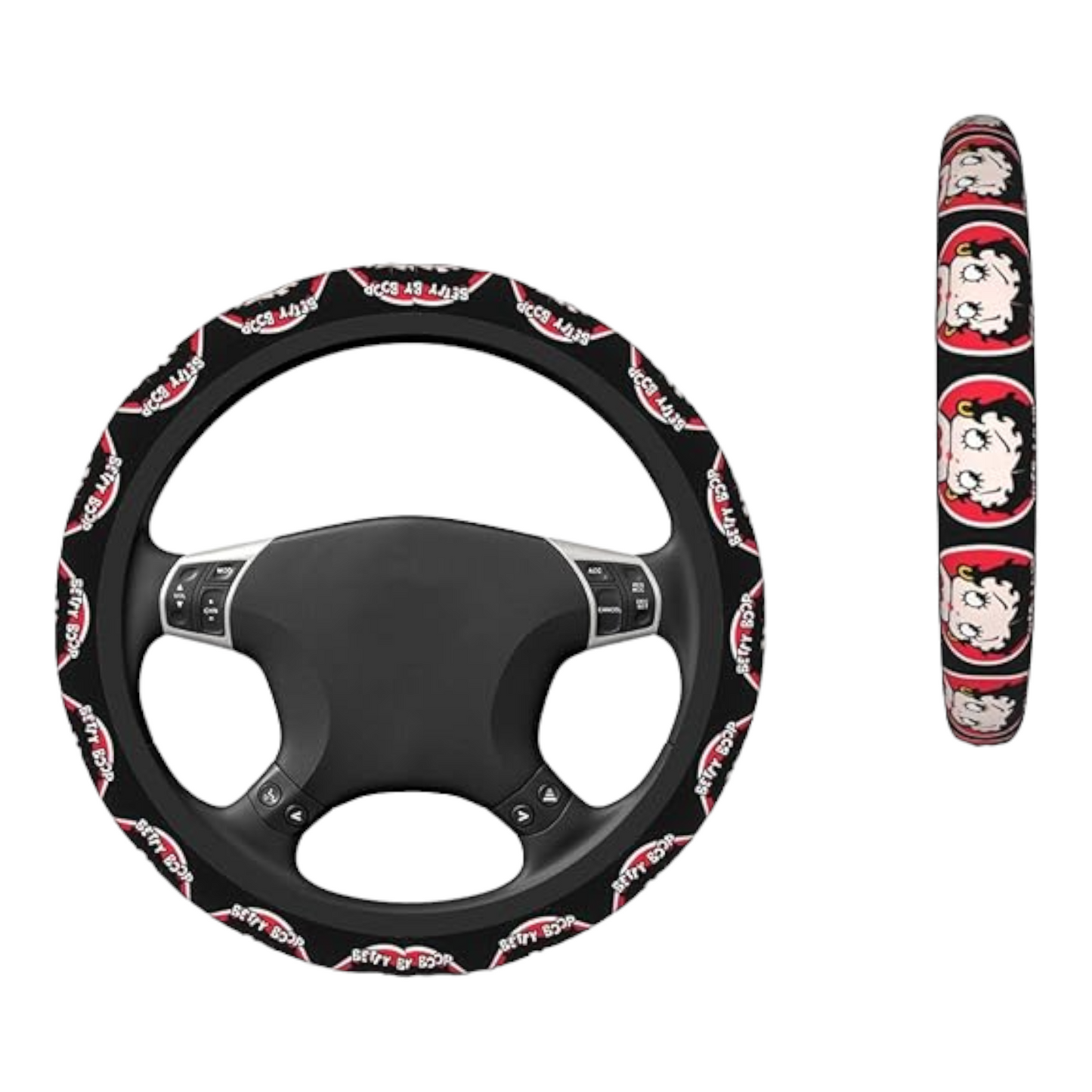 Betty Boop Steering Wheel Cover Betty Poop Girl Pattern Driving Wheel Cover Black Red