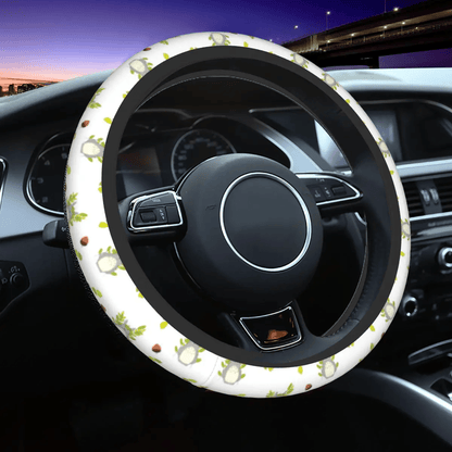 SGhibli Steering Wheel Cover Totoro Leaves Acorns Pattern Driving Wheel Cover White