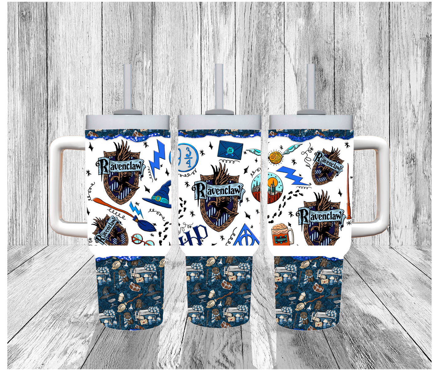 HP 40 Oz Tumbler HP Ravenclaw House Symbol Pattern Tumbler 40 Oz Blue