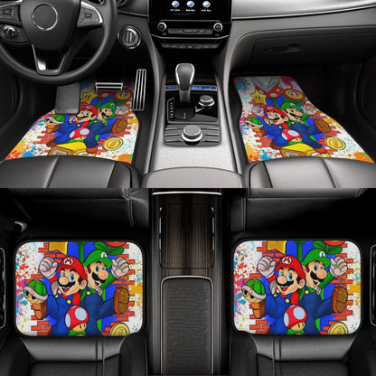 Mario Car Mats Mario And Luigi Question Box Flower Pattern Car Floor Mats Colorful