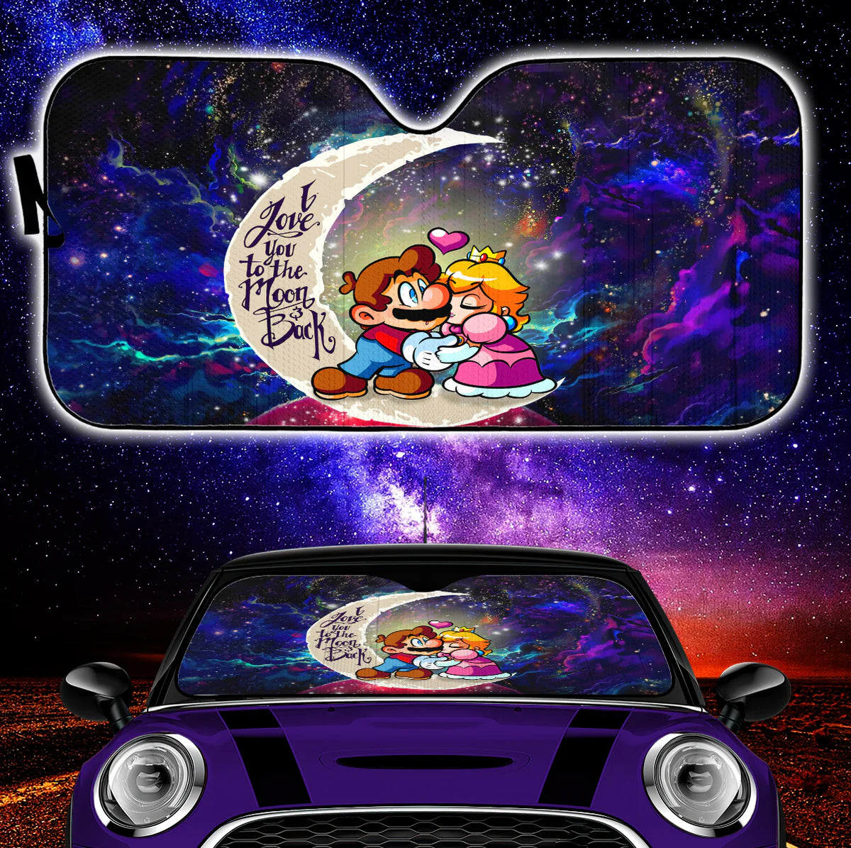 Mario Car Sun Shade Mario Couple Love You To The Moon Winshield Sun Shade Blue