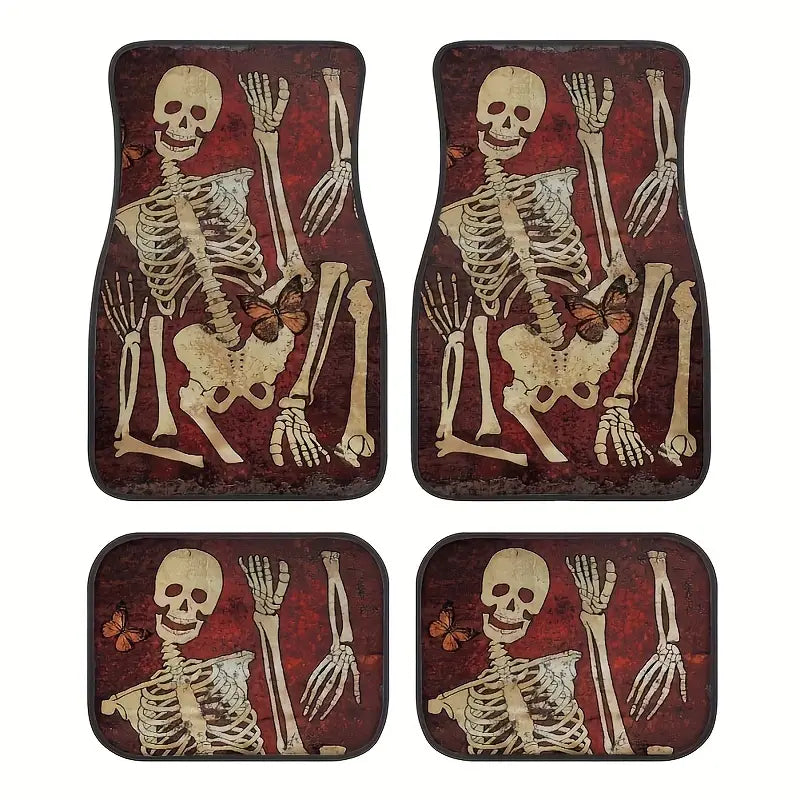 Halloween Car Mats Halloween Skeleton Parts Pattern Car Floor Mats Brown