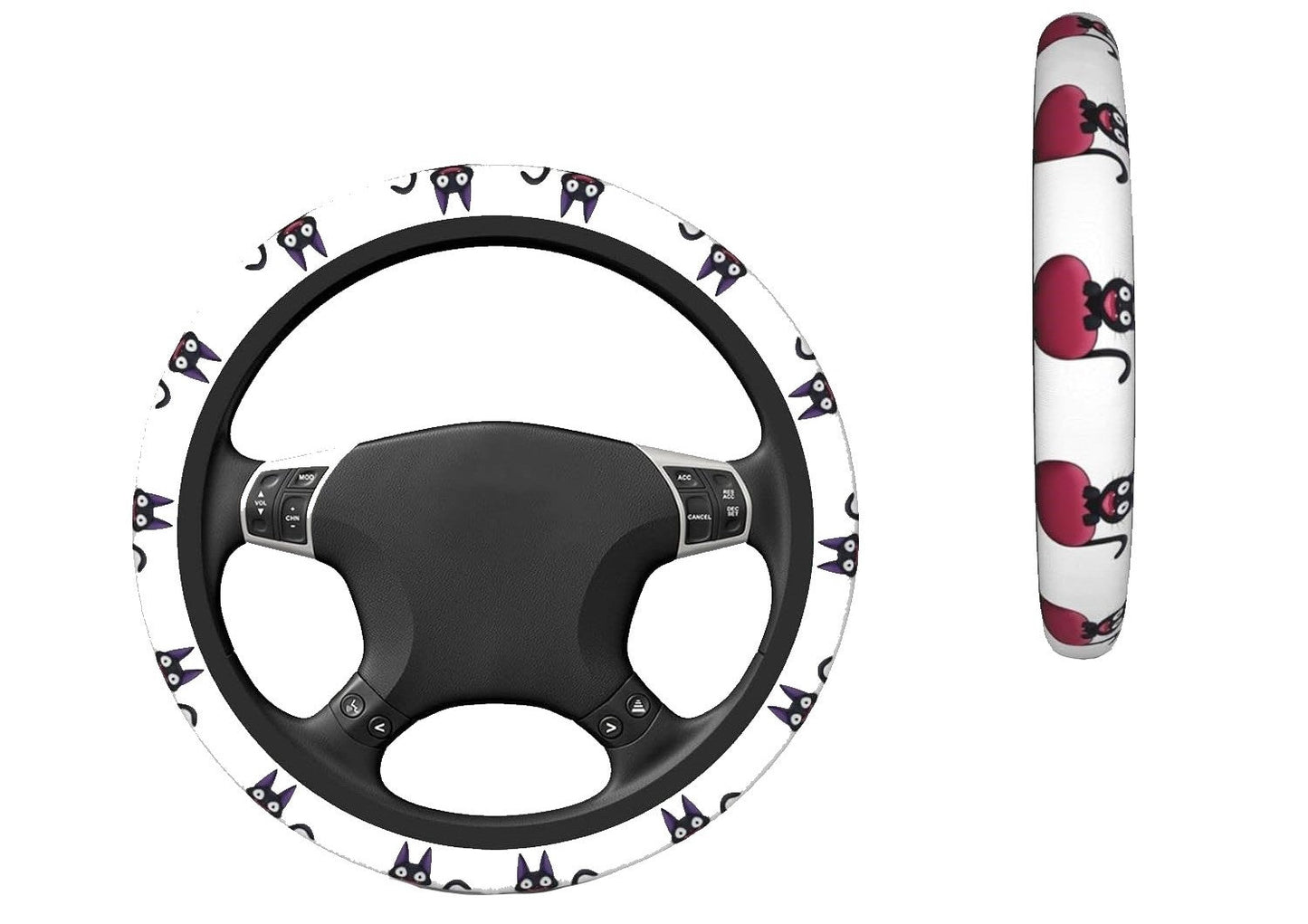 SGhibli Steering Wheel Cover Kiki Cat Delivery Service Pattern Driving Wheel Cover White