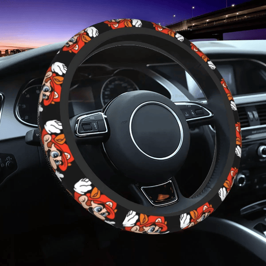 Mario Steering Wheel Cover Raccoon Mario Flying Pattern Driving Wheel Cover Black Red