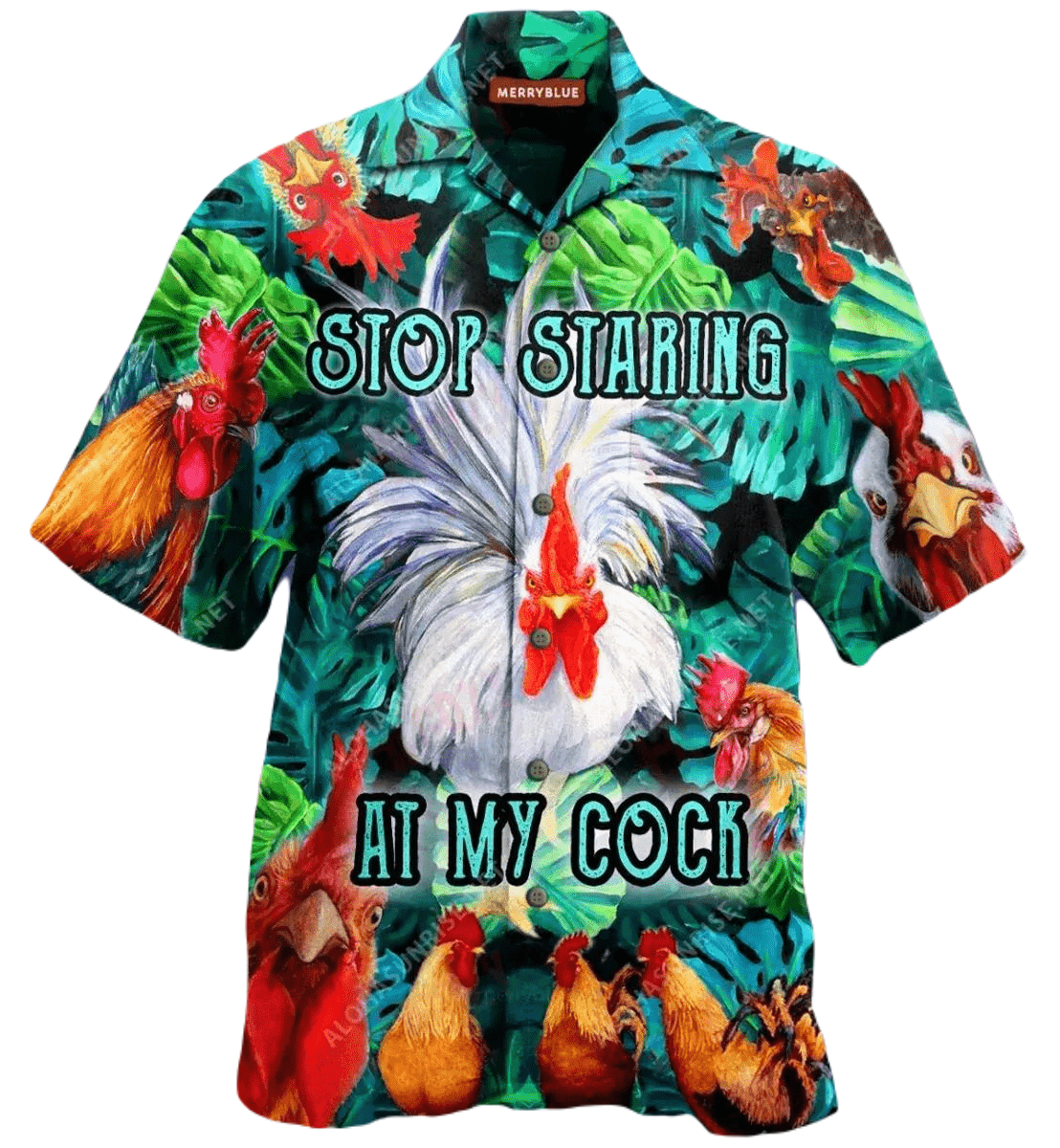 Funny Hawaii Shirt Stop Staring At My Cock Tropical Pattern Hawaiian Shirt Green Unisex