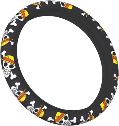 One Piece Steering Wheel Cover Straw Hat Jolly Roger Pattern Driving Wheel Cover Black