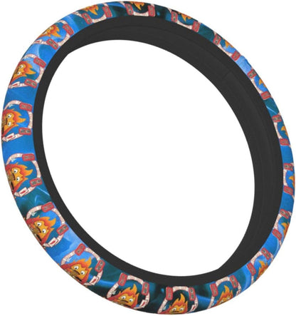 SGhibli Steering Wheel Cover Calcifer Fire Eating Ramen Pattern Driving Wheel Cover Orange Blue