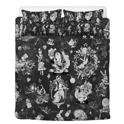 Alice In Wonderland Bedding Set Gothic Alice In Wonderland Pattern Duvet Covers Black Unique Gift