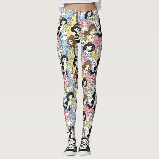 DN Leggings DN Princesses Doodle Pattern High Waisted Legging Colorful For Women