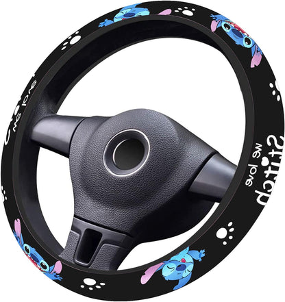 Stitch Steering Wheel Cover We Love Stitch Graphic Pattern Driving Wheel Cover Black Blue