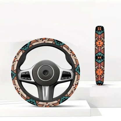 Native American Steering Wheel Cover Bohemian Aztec Native American Pattern Driving Wheel Cover Green Orange