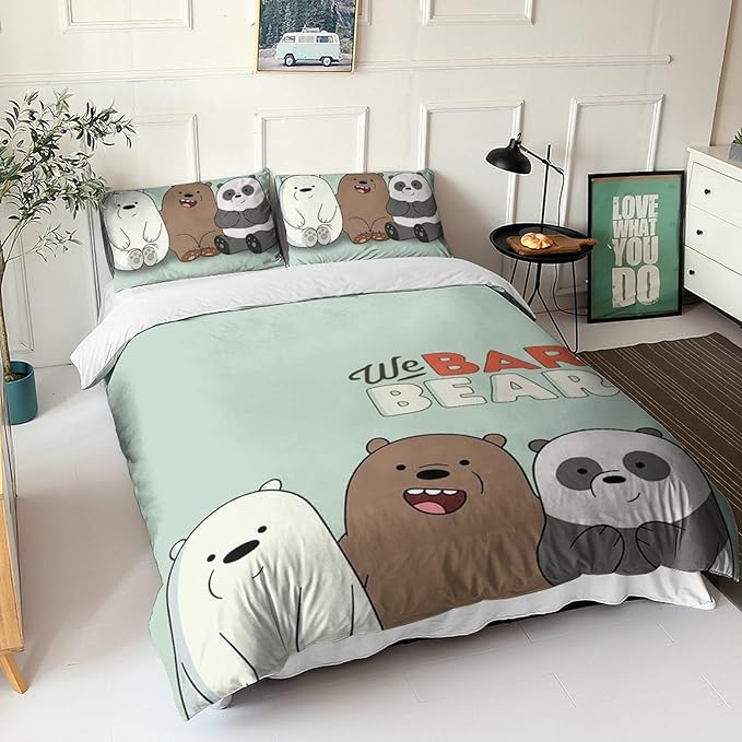 We Bare Bear Bedding Set We Bare Bear Cute Characters Duvet Covers Green Unique Gift