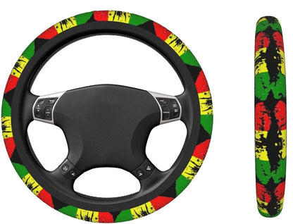 Africa Americans Steering Wheel Cover Reggae Rasta Lips Pattern Driving Wheel Cover Colorful