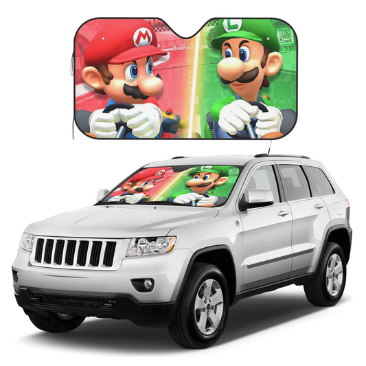 Mario Car Sun Shade Kart Mario With Luigi Graphic Winshield Sun Shade Red Green