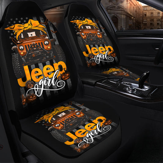 Halloween American Flag Orange Jeep Girl Car Seat Covers
